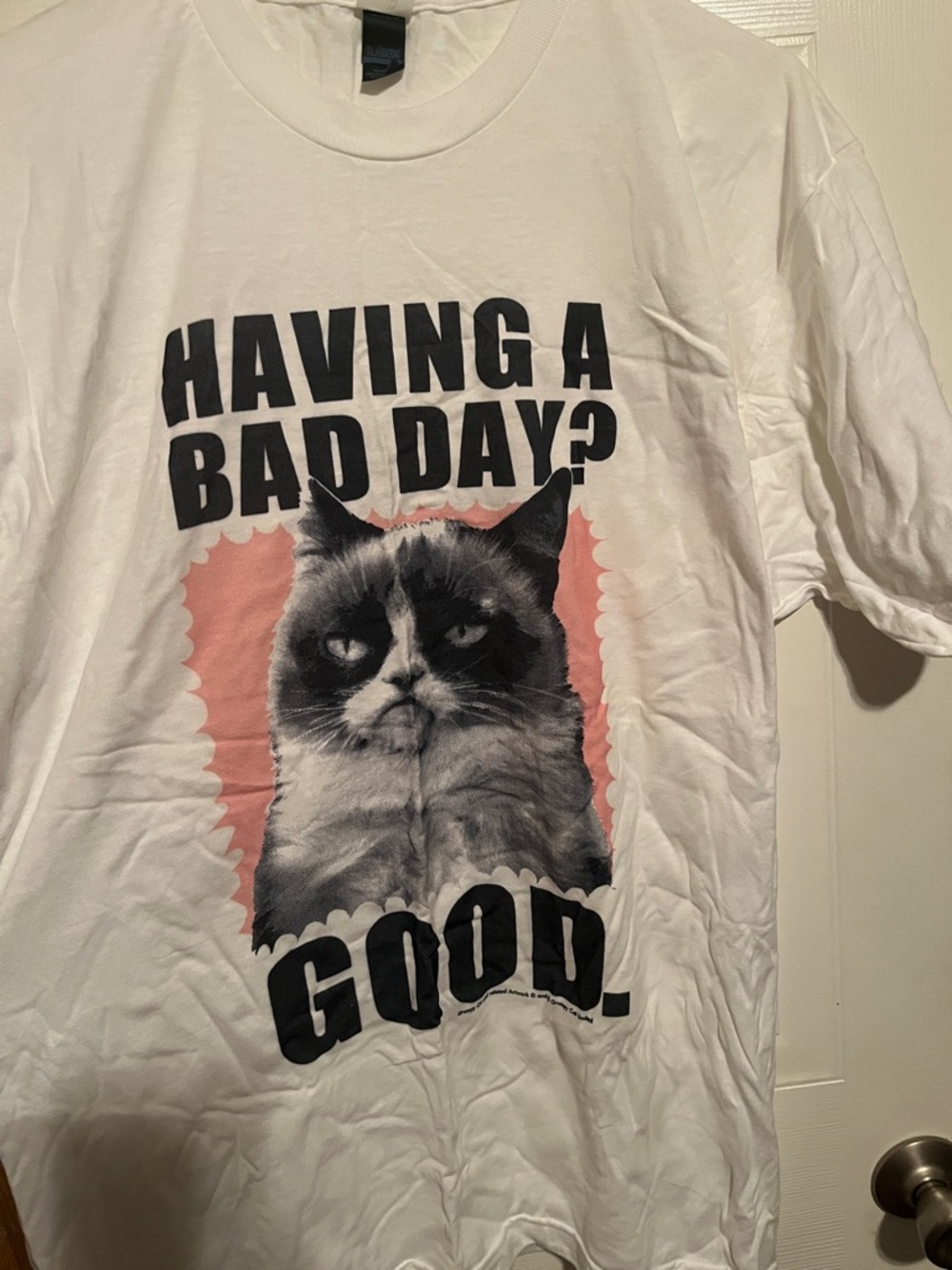 White Cat Graphic Tee - "Having a Bad Day? Good."